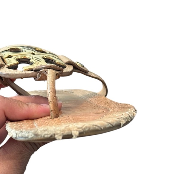 Tory Burch Gold Metal Snakeskin Miller Sandals - Picture 5 of 8